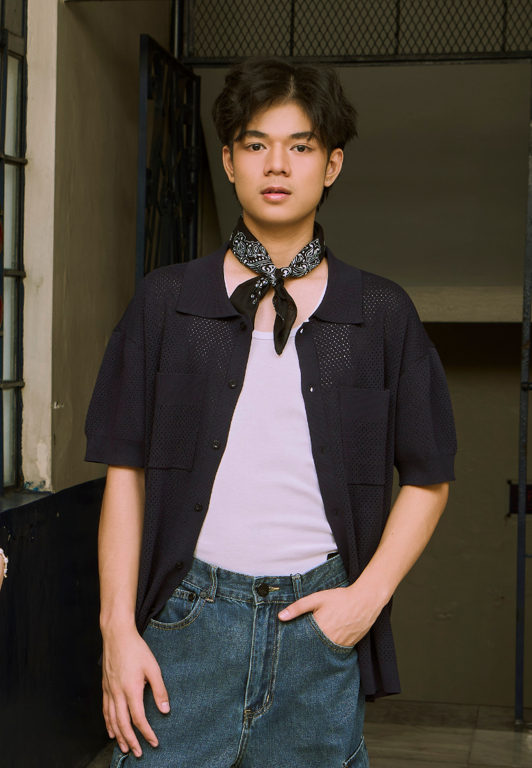 Mossimo Elijah Navy Blue Urban Button Down Polo Shirt