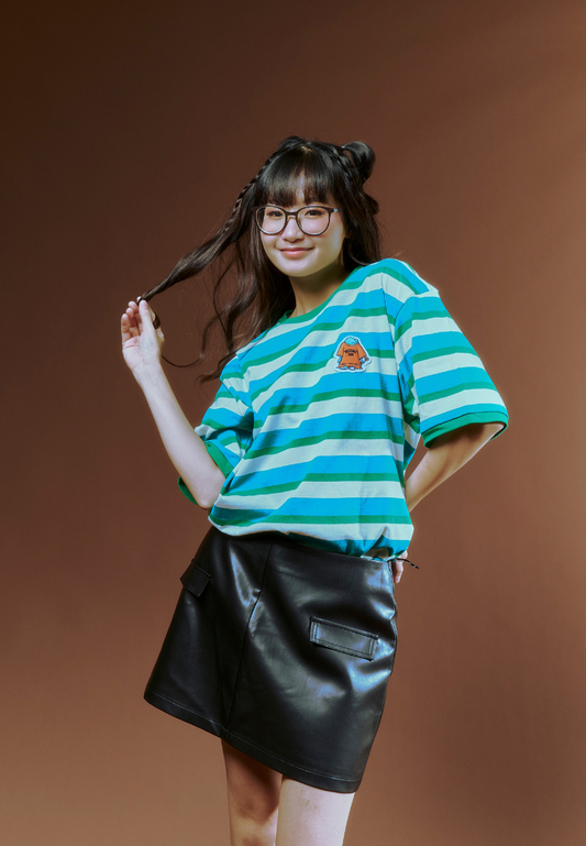 Mossimo Schnozy White Green Round Neck Stripes Comfort Fit Tee Unisex