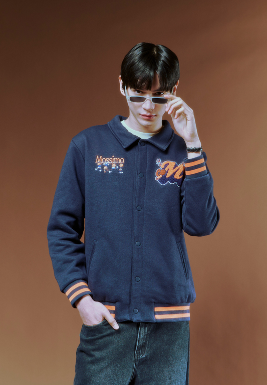 Mossimo Schnozy Navy Blue Varsity Jacket with Embroidery For Men