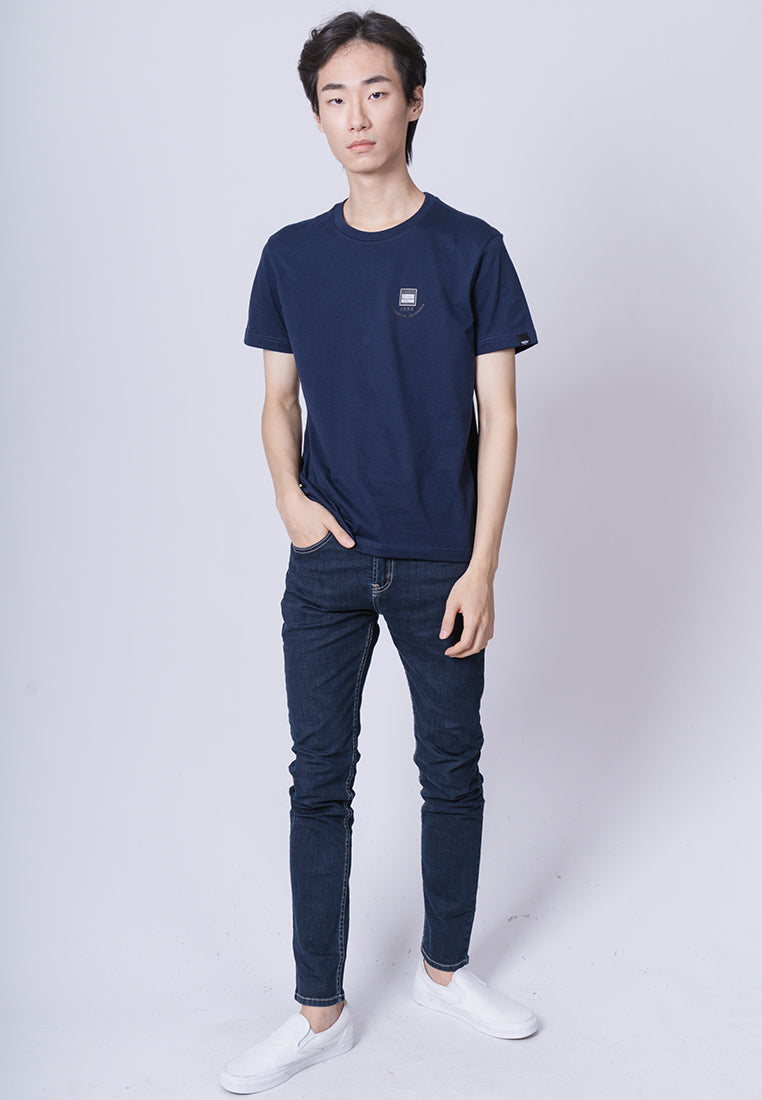 Mossimo Navy Blue Basic Round Neck with High Density Print Muscle Fit Tee