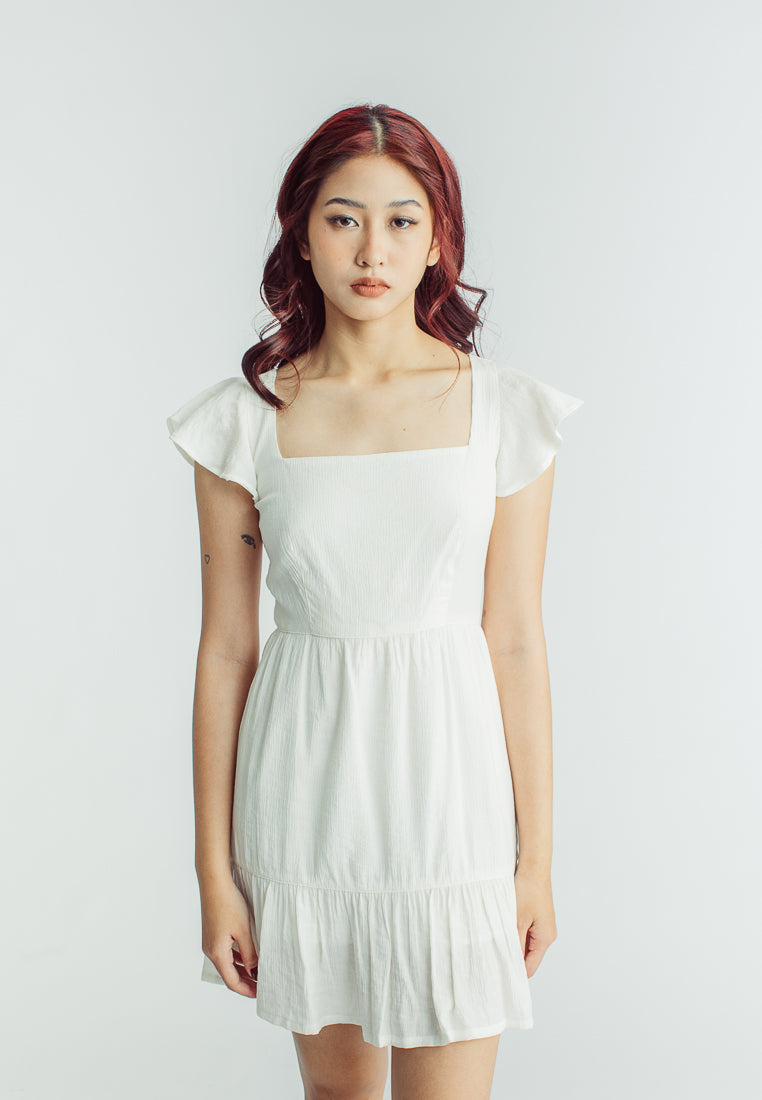 Mossimo Clara White Tiered Dress with Flounce Sleeves