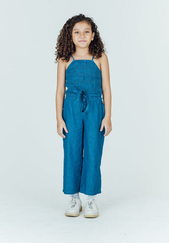 Mossimo Kids Donnalyn Medium Blue Shirred Bust Belted Cami Jumpsuit