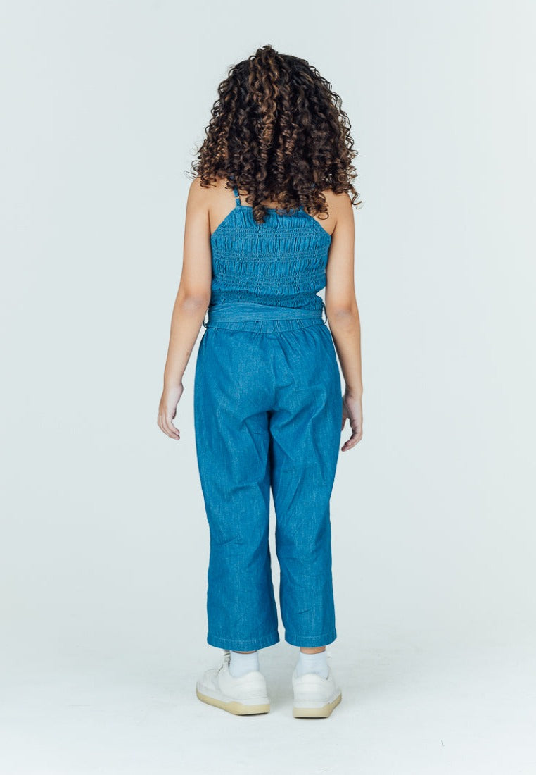 Mossimo Kids Donnalyn Medium Blue Shirred Bust Belted Cami Jumpsuit