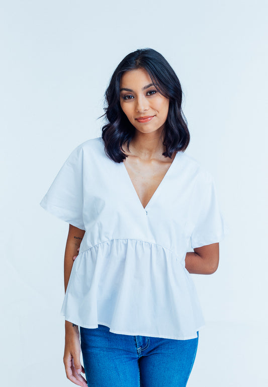 Mossimo Katrielle White V Neck Loose Sleeve Top