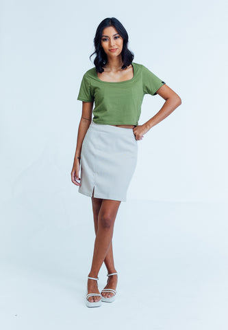 Mossimo Jayla Olive Green Square Neck Retro Cropped Fit Tee
