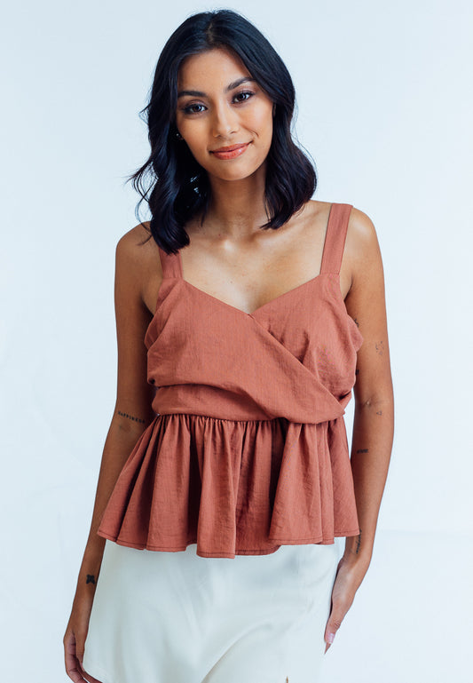 Mossimo Bridgette Rawhide Brown Ruched Top