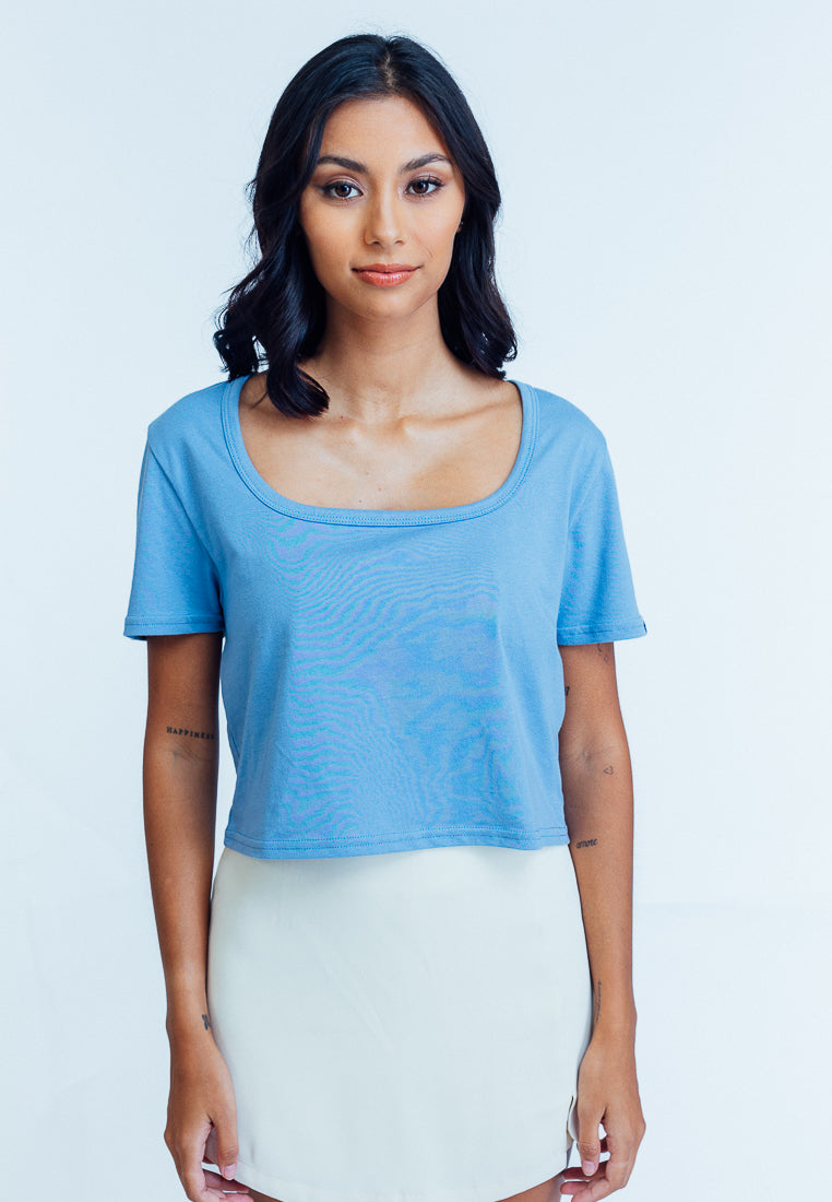 Mossimo Evelyn Powder Blue Square Neck Classic Cropped Fit Tee