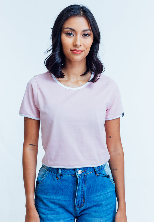 Mossimo Jacqueline Light Pink Scoop Neck Retro Cropped Fit Tee