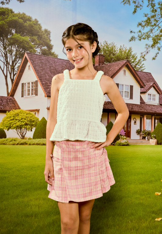 Mossimo Kids Raspberry Checkered Pleat Skirt w/ Pocket For Girls