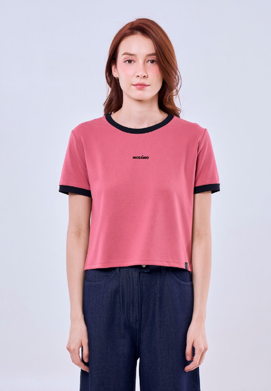 Mossimo Lella Old Rose Ringer Classic Cropped Fit Tee For Women