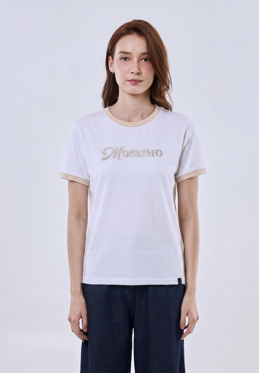 Mossimo Elise White Ringer Classic Fit Tee For Women