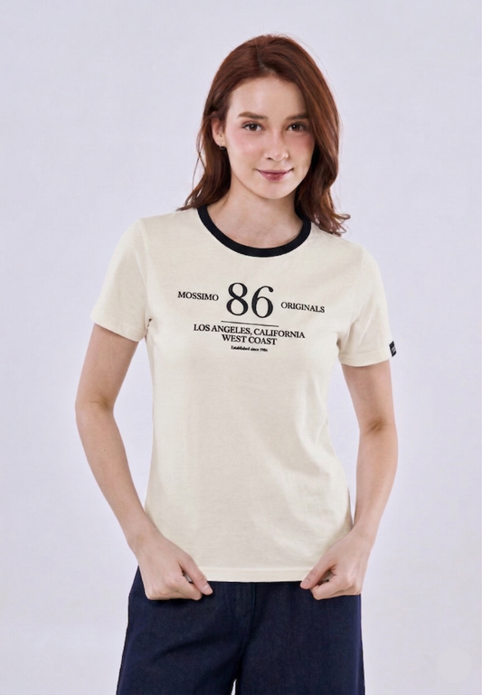 Mossimo Aziel Cream Ringer Classic Fit Tee For Women