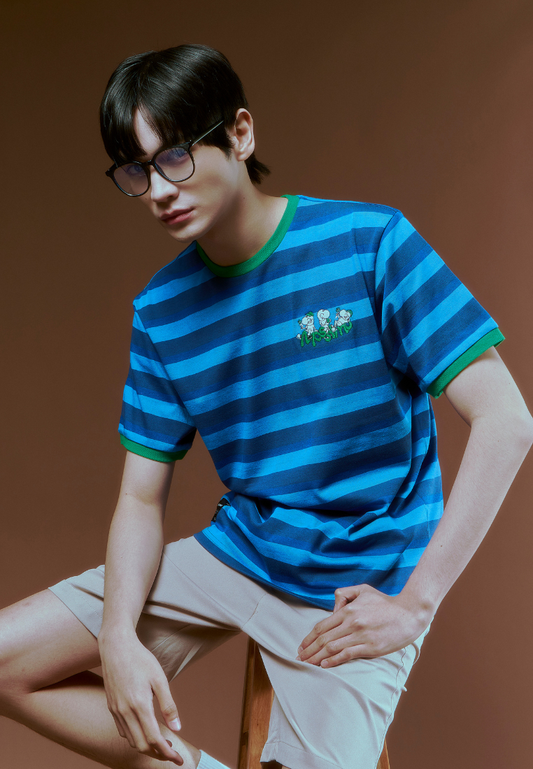 Mossimo Schnozy Blue Navy Round Neck Stripes Comfort Fit Tee Unisex