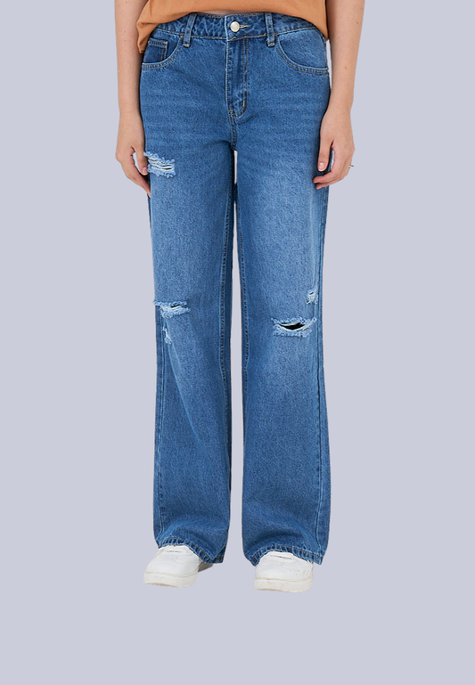 Mossimo Arianna Medium Blue Loose Mid Rise Ripped Jeans