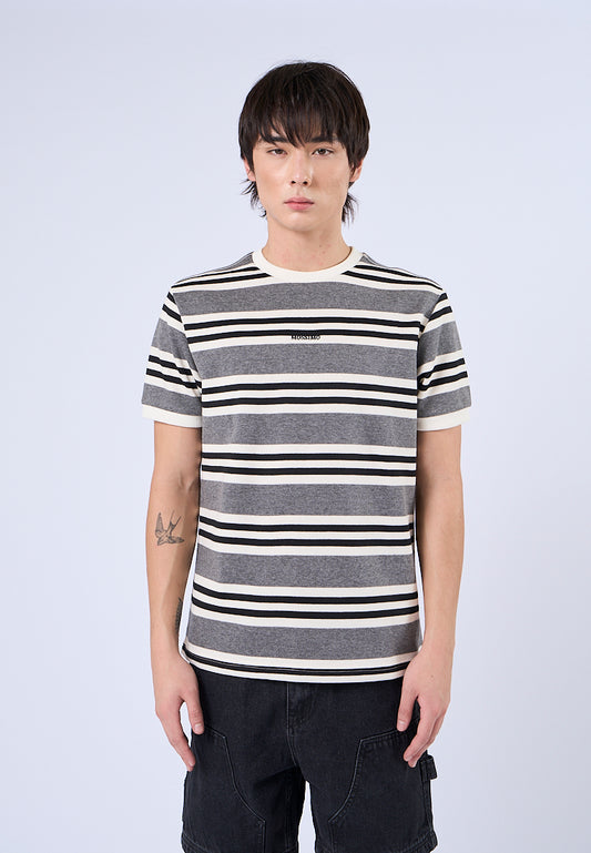 Mossimo Denver Gray OffWhite Round Neck Classic Stripes Tee