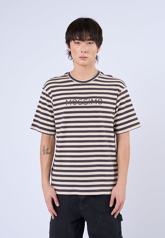 Mossimo Apollo Gray Beige Round Neck Stripes Comfort Fit Tee