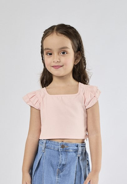 Mossimo Kids Euleen Pink Ruffle Trim Square Neck Cropped Top