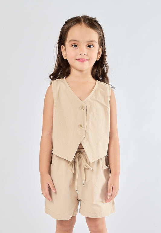 Mossimo Kids Odessa Beige Buttoned Front Vest and Shorts Set