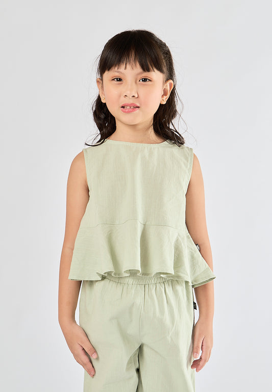 Mossimo Kids Aisha Light Green Ruffle Hem Top & Wide Leg Pants Set