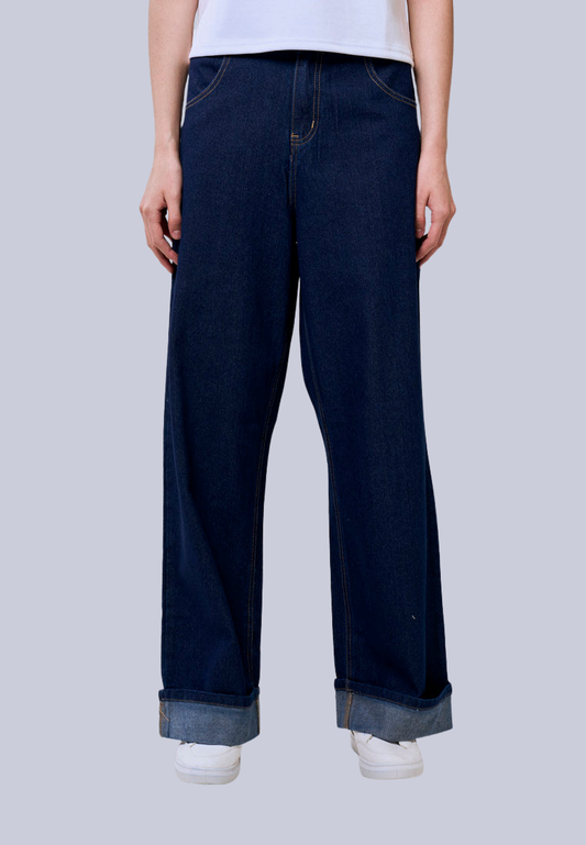 Mossimo Dark Blue Straight Loose Mid Rise Jeans For Women