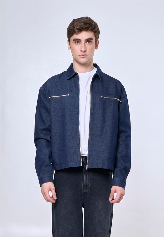Mossimo Aaron Dark Blue Boxy Denim Jacket For Men