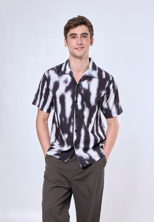 Mossimo Rene Black Comfort Printed Woven Short Sleeves Top