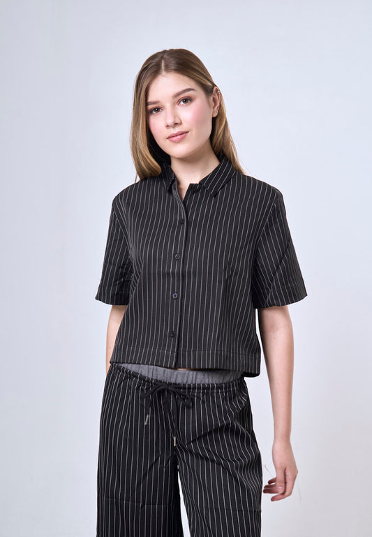 Mossimo Valeria Black White Pinstripe Polo