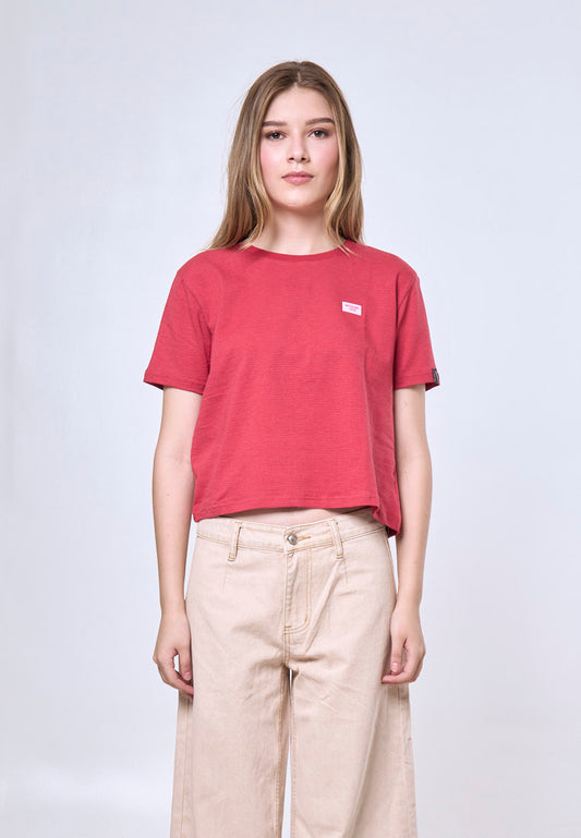 Mossimo Alette White Red Pinstripe Classic Cropped Fit Tee