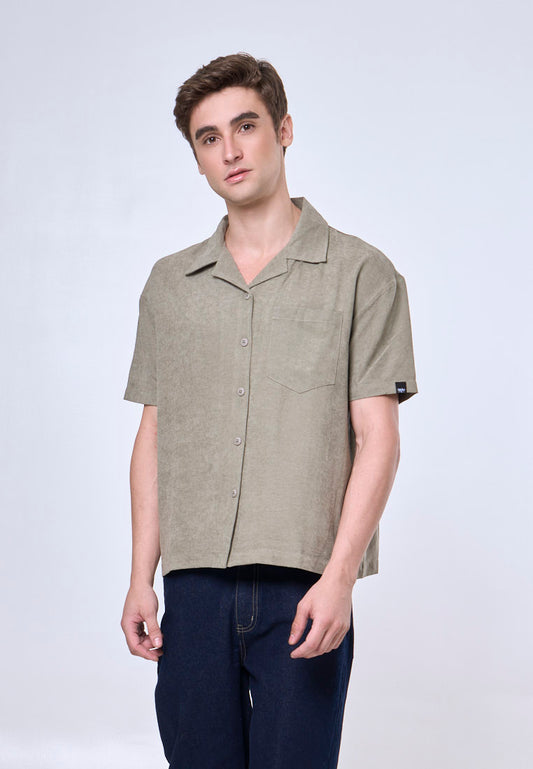 Mossimo Xian Light Green Suede Button Down Boxy Woven Top