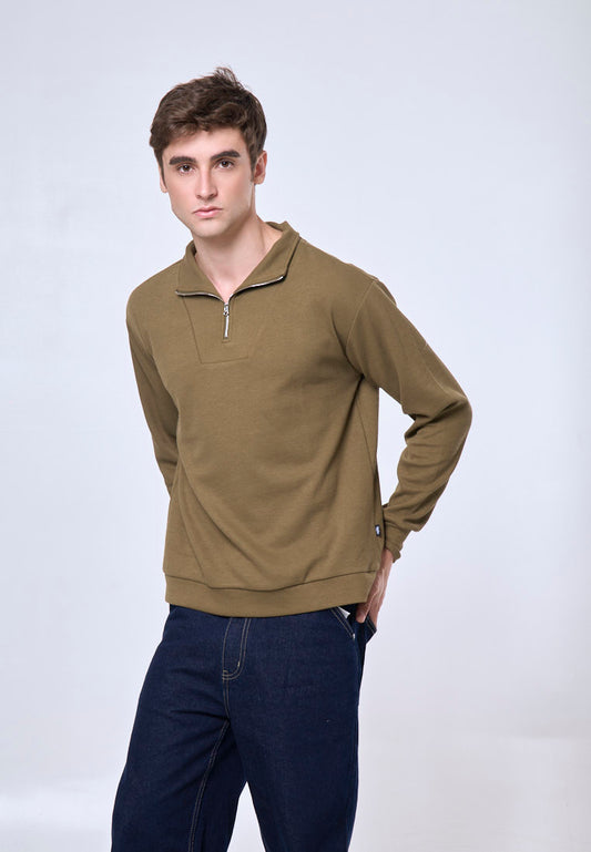 Mossimo Kaelix Olive Urban Half Zip Polo Long Sleeves