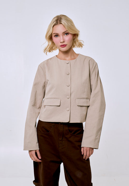 Mossimo Women's Beige Classic Cropped Blazer Jacket