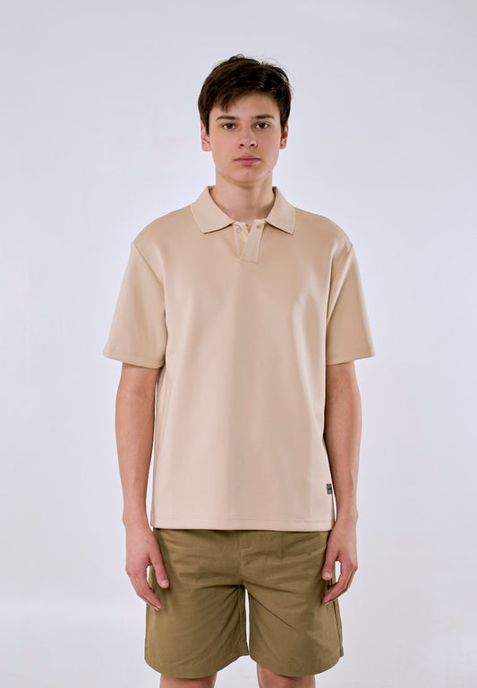 Mossimo Men's Beige Patch Leather Logo Polo Shirt