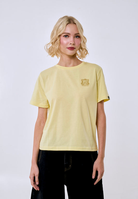 Mossimo Women's Yellow Basic Logo Comfort Fit Tee