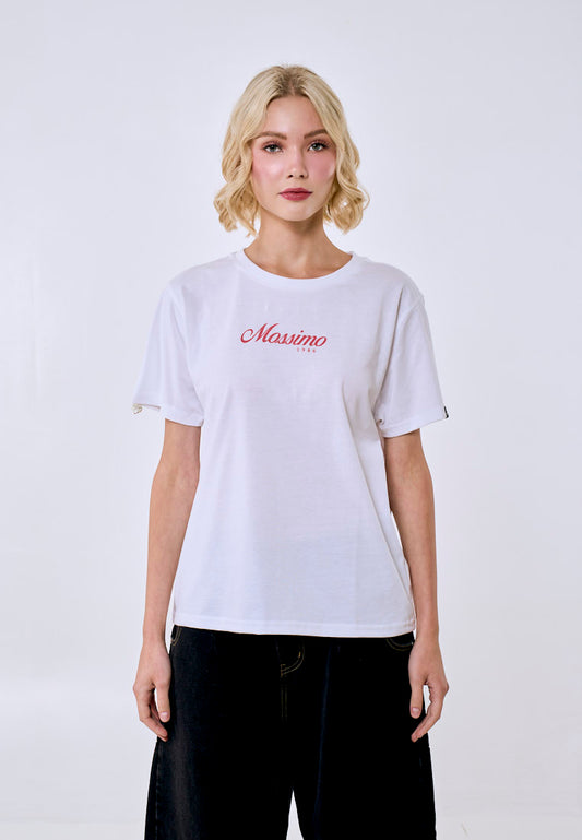 Mossimo Women's White Metallic Logo Classic Fit Tee