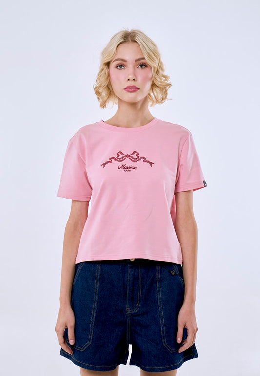 Mossimo Women's Crepe Pink Premium Classic Cropped Fit Tee