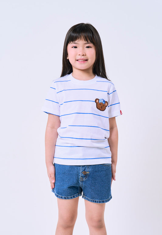 Mossimo Kids White Blue Unisex MossyBear Stripes Tshirt For Girls For Boys