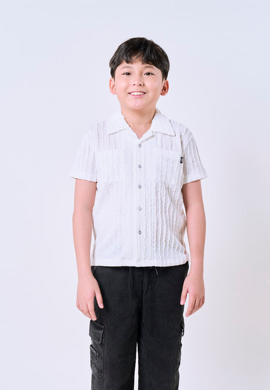 Mossimo Kids White Woven Collar Loose Fit with 2 Pockets Polo- For Boys
