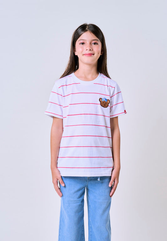 Mossimo Kids White Pink Unisex MossyBear Stripes Tshirt For Girls For Boys