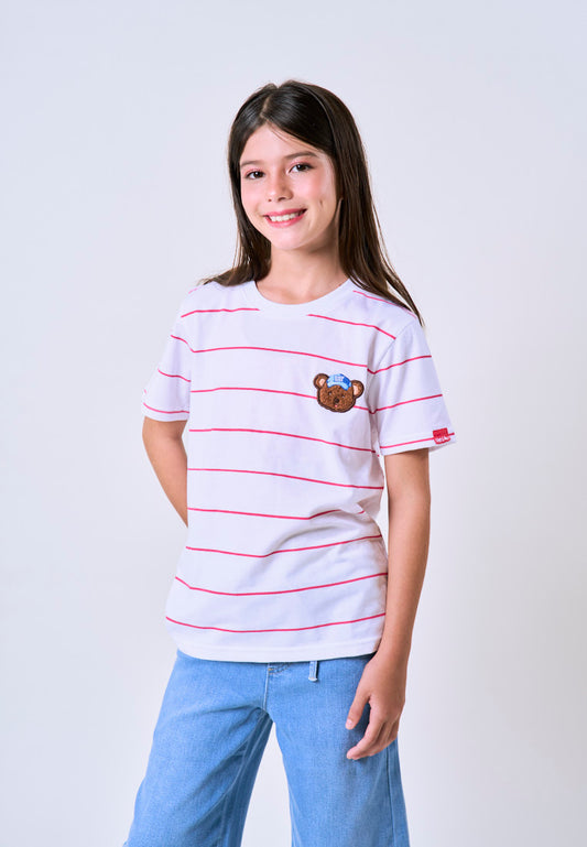 Mossimo Kids White Pink Unisex MossyBear Stripes Tshirt For Girls For Boys
