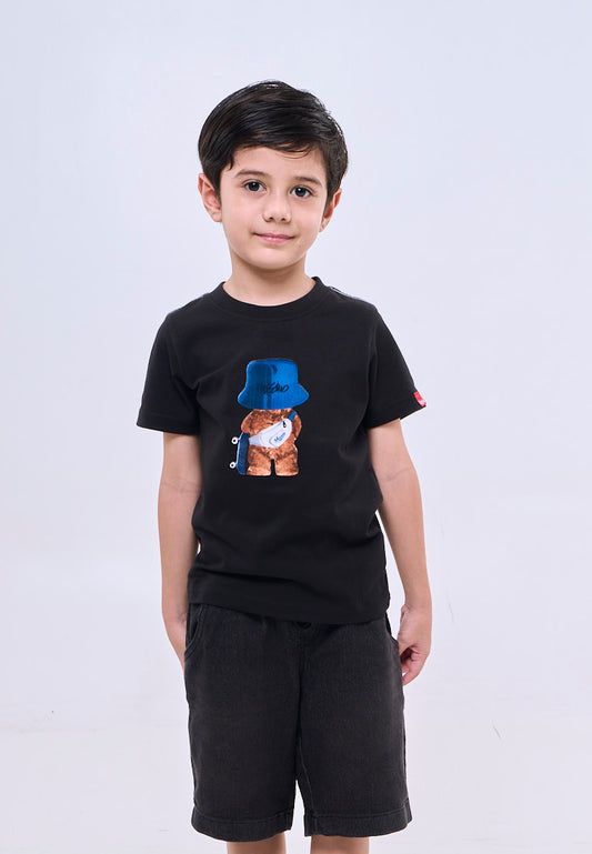 Mossimo Kids Black Unisex Mossybear Hat Back Basic Tshirt