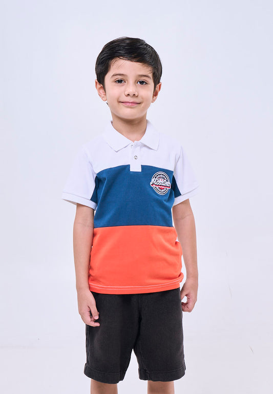 Mossimo Kids White Blue Sporty Polo Patch Shirt