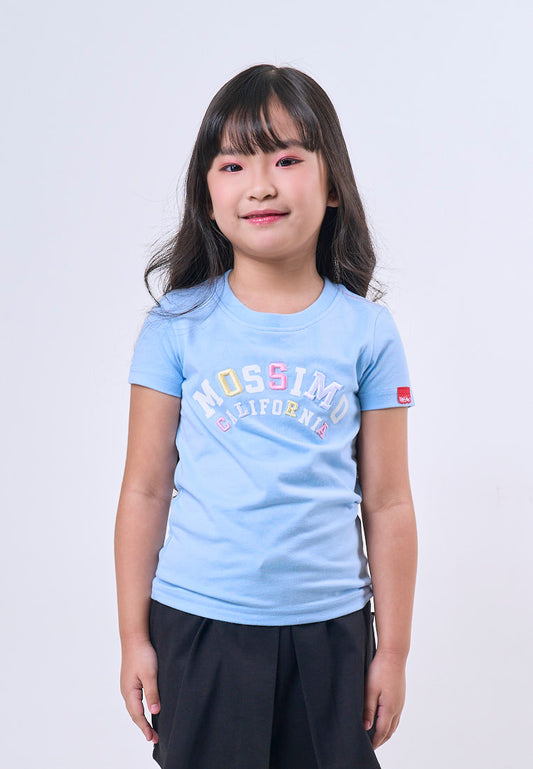 Mossimo Kids Girls Crystal Blue Embossed Logo Basic Tshirt