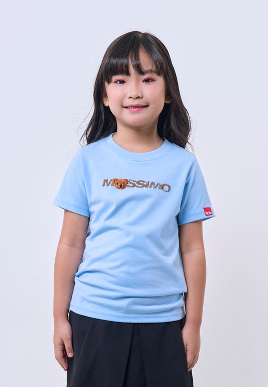Mossimo Kids Unisex Blue Velvet Mossybear Logo Basic Tshirt