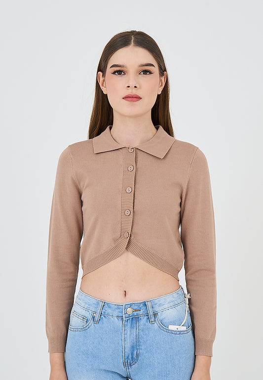 Mossimo Claudette Almond Brown Knitted Texture Cardigan with Long Sleeves