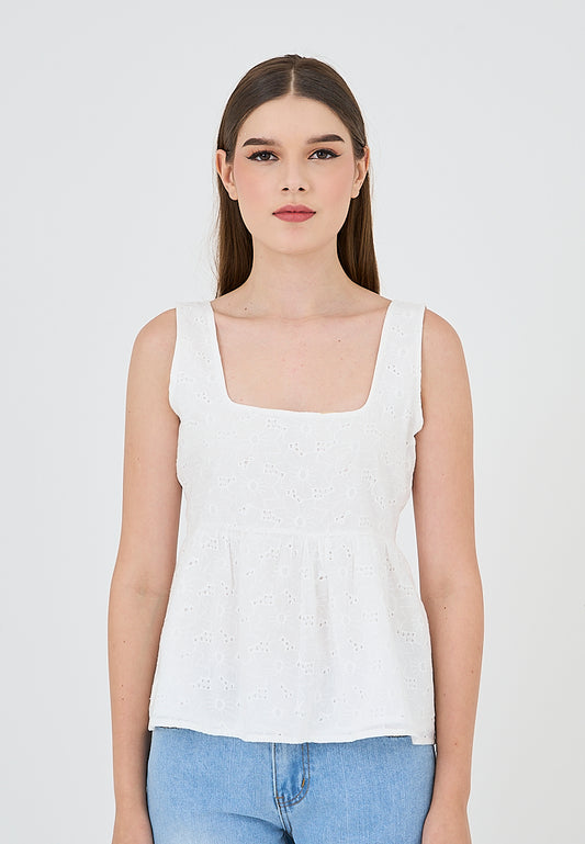 Mossimo Nikkola White Sleeveless Eyelet Top