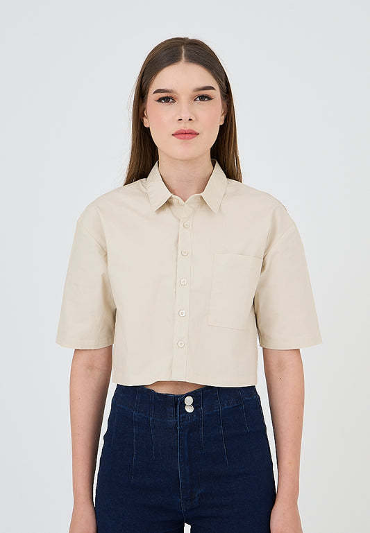Mossimo Halley Beige Loose Short Sleeves Cropped Polo