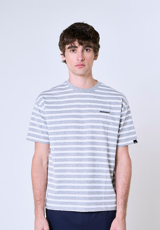 Mossimo Finnian Gray White Premium Stripes Urban Fit Tee