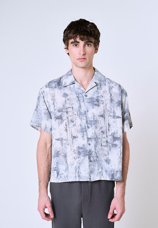 Mossimo Anton Gray Printed Boxy Woven Short Sleeves
