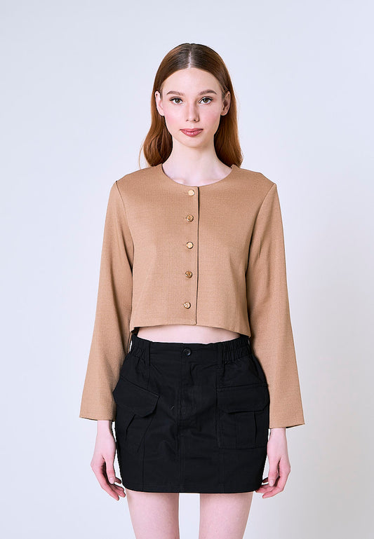 Mossimo Eleanor Brown Cropped Tweed Jacket