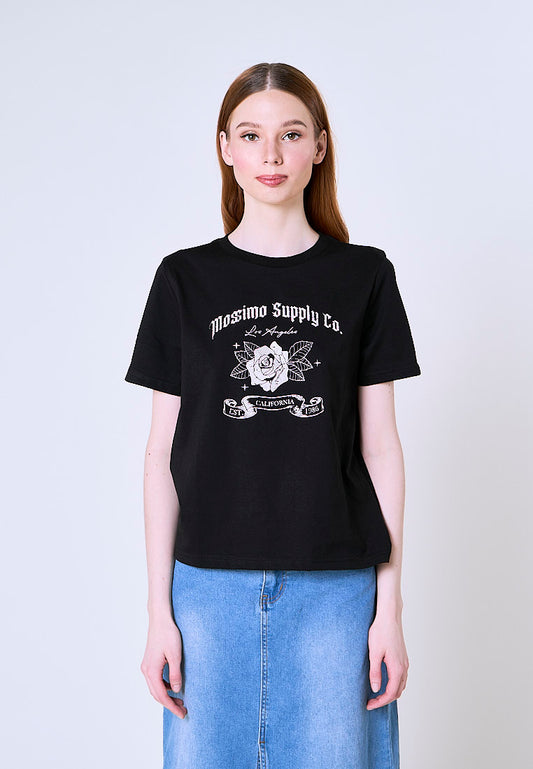 Mossimo Camila Black Floral Comfort Fit Tee